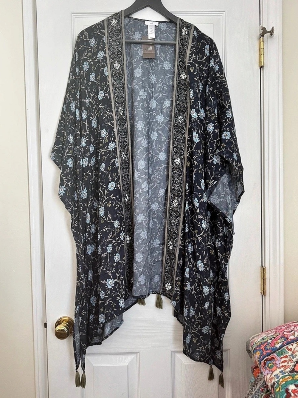 J. Jill Botanical Placed-Trim Ruana Kimono Blue